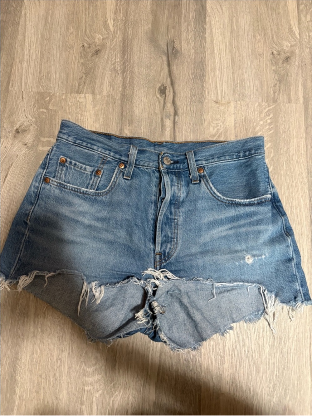 Levi 501 Distressed High-Waist Blue Denim Cutoff Shorts size 28
